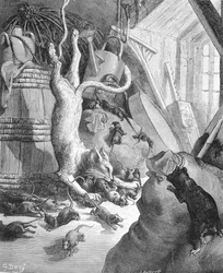 Katten og den gamle rotten, illustrasjon fra Fables av La Fontaine, 1868